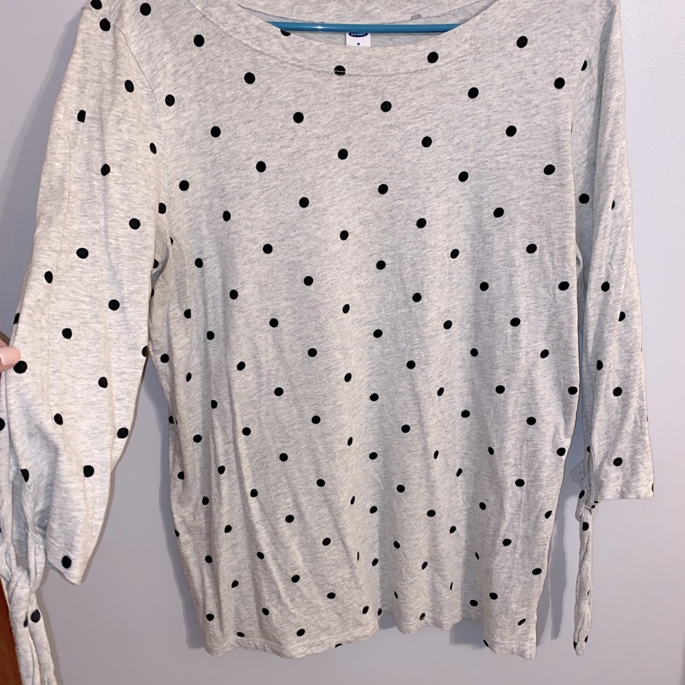 Grey long sleeve with black polka dots